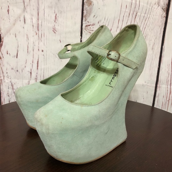 JEFFREY CAMPBELL NIGHT WALK  Mint Green Suede Leather heelless Platforms 7 - Picture 6 of 15